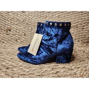 Patrizia By Spring Step Blue Velvet Heeled Ankle Boots Studded Size 37, 6.5 US